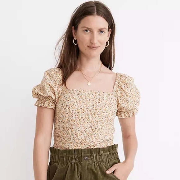 Madewell Hopewell Puff Sleeve Floral Crop Top NWT Size Small - Picture 3 of 7